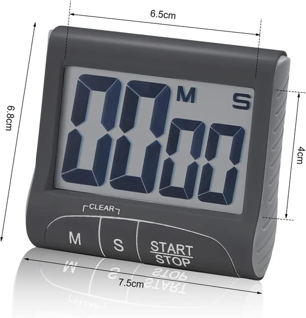 Kökstimer, Digital Visuell Timer, Magnetisk Nedräkningstimer med Stor LCD-Display, för Matlagning, Badrum, Barn, - Svart black