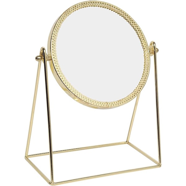 Sminkspegel Enkelsidig Sminkspegel Vintage 360° Rotation Metall Kosmetisk Spegel för Sminkbord Toalettbord Skrivbord -Guld-rund Gold round