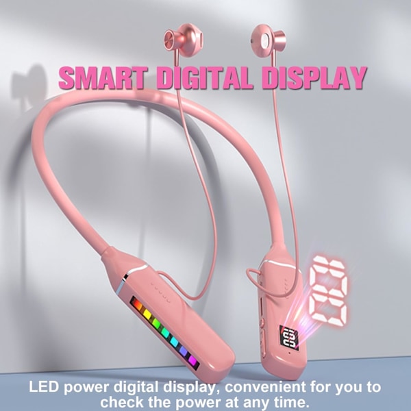 Trådlösa Bluetooth-hörlurar med nackbygel, trådlösa sport- och träningshörlurar, brusreducerande öronsnäckor, trådbundna hörlurar med mikrofon, rosa pink