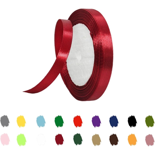 Band 10mm för presentinslagning 22M, Satinband 10mm Tjockt tygband för pyssel, Polyesterband Juldekoration, Bröllopsbilsdekor. Vinröd Wine red