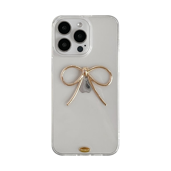 Enkelt 3D-rosett Genomskinligt Mjukt Mobilskal Kompatibelt med iPhone-skal (Guld, iPhone 15 Pro Max) Gold