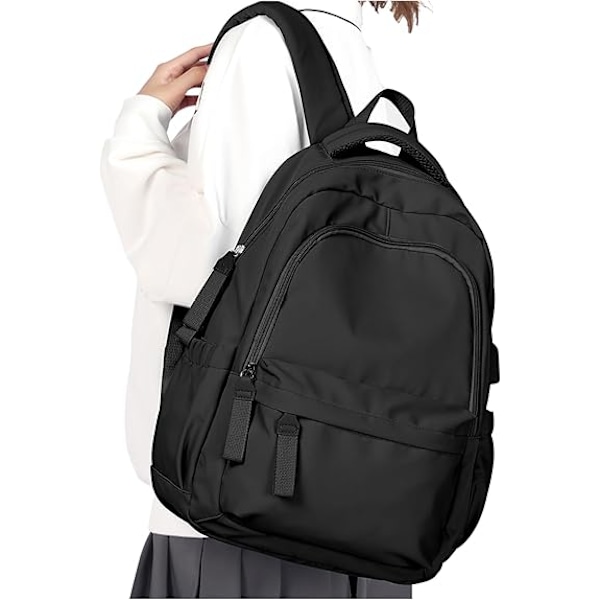 Skolryggsäck Dam Lättviktig Skolväska Casual Ryggsäck för College Laptop Ryggsäck för Män Kvinnor Vattenavvisande tonårsryggsäck Reseryggsäck.svart black