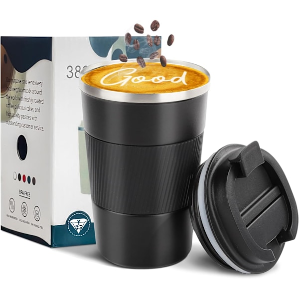 Isolerad Resemugg Spillfri Läcksäker Bärbar Rostfritt Stål för Camping (Svart, 414 ml) Black