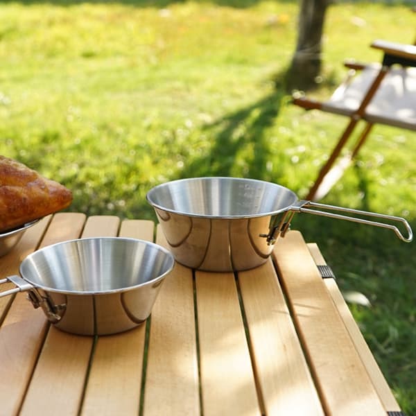 Campingkrus i rustfrit stål med foldbart håndtag, letvægts, bærbart til camping, vandreture og rejser.