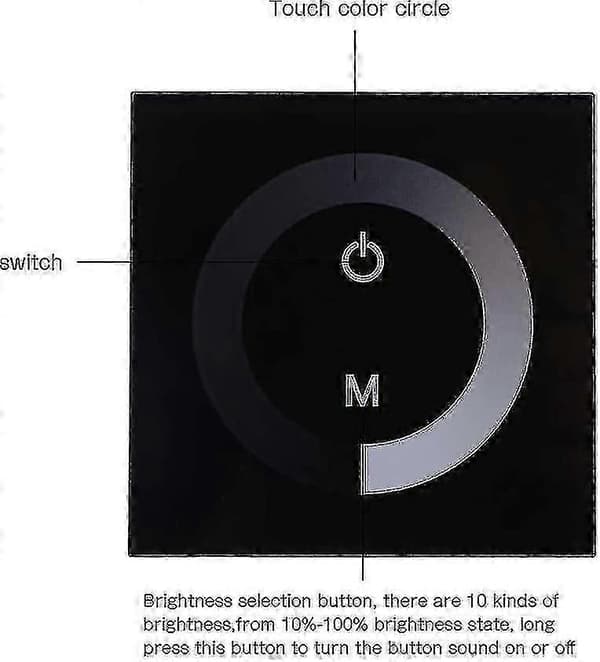 DC 12V-24V Dimmer Switch Väggmonterad Touch Panel Controller; Monokrom LED-remsa Ljusstyrka Justerbar Dimmer; Touch Screen LED Dimmer Switch (svart)