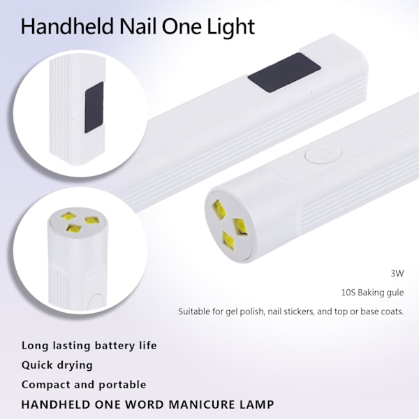 Mini UV Nagellampa med 3 Tidsinställningar, Uppladdningsbar med USB-port, med LED-display, Portabel, för Snabb Torkning och Hemmamanikyr (Vit) White