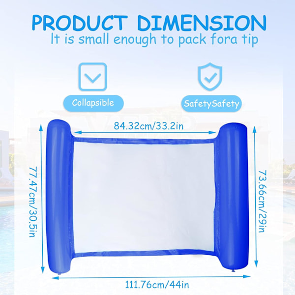 Multifunktionell Flytande Vattenhängmatta, 4-i-1 Uppblåsbar Pool Float Relaxstol Multifunktionell Vikbar Portabel Ultralätt (Safirblå) dark blue