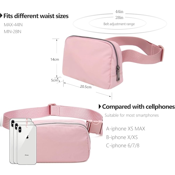 Midjeväska Crossbody Väskor Magväska för Löpning Vandring Resor Träning Justerbar Rem för Kvinnor - rosa pink
