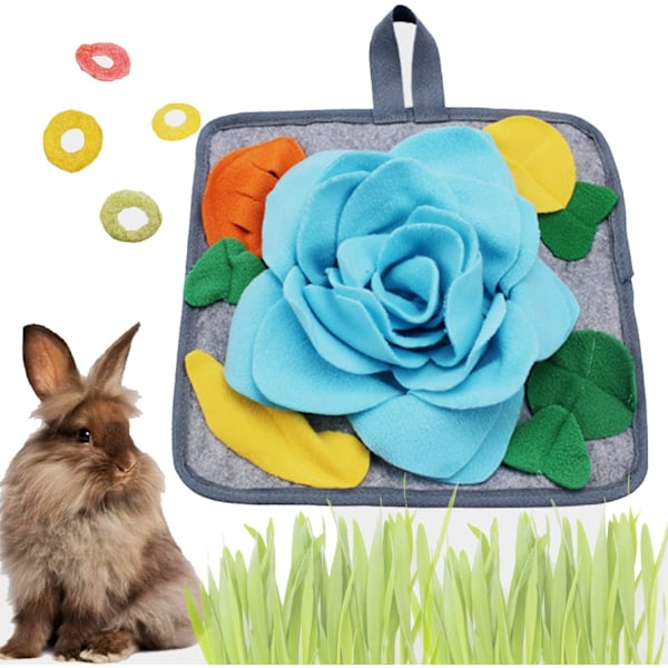 Kanin Snuffle Mat Leksak, 30x30 cm Tvättbar Hudvänlig Pussel Rolig Foderplatta Godisautomat - kanin foder matta Blue