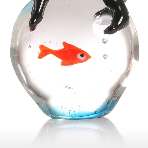 Mini Gave Glas Dyrefigur Gavepynt Håndblæst til Thanksgiving/Jul (Mini Kat og Guldfisk)