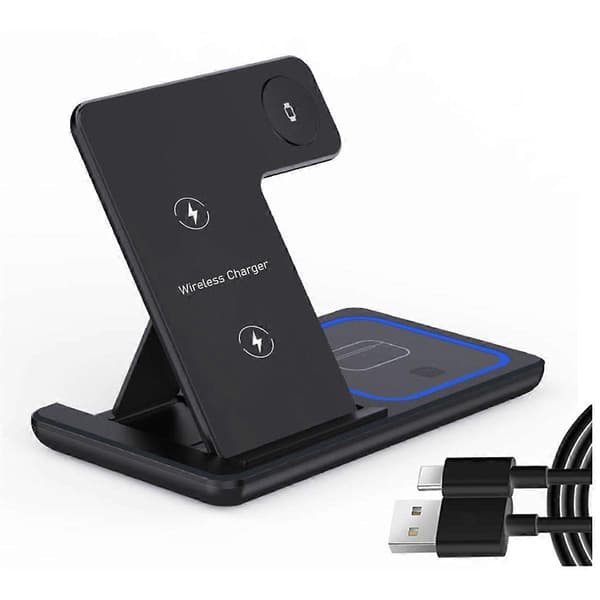 15W Trådløs Oplader LED Lys Telefonholder Stand Sort