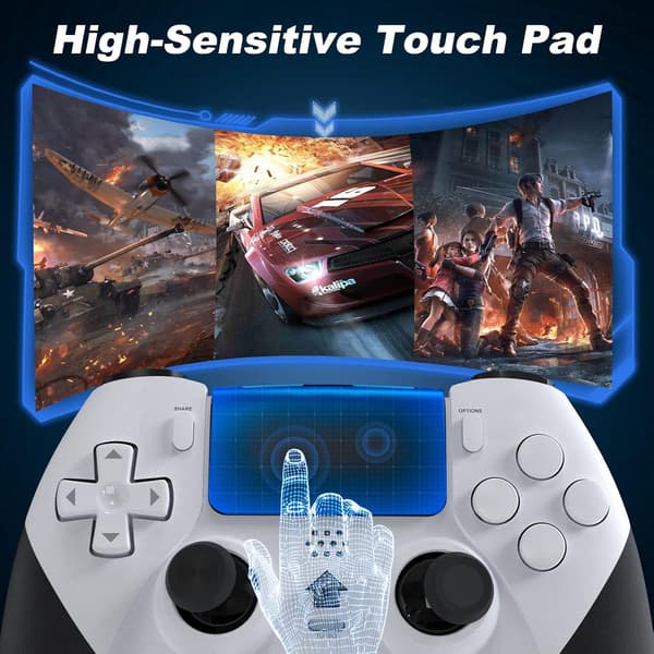 Gamepad Joystick Controller Kompatibel med PS4/Pro/Slim med Dobbelt Vibration/6-Akse Gyro Sensor/Turbo/Programmerbare Knapper (Hvid) White