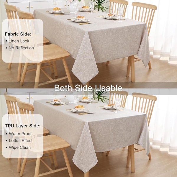Rektangulär Duk Lätt Att Torka Ren 140x200 cm, Torkbar Vattentät Linneduk, för Kök Inomhus Utomhus, Beige Beige