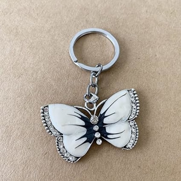 Nyckelring för flickor kvinnor Fjärilsnyckelring Kristall Fjäril Hänge Nyckelring Nyckelring Charm Bilväska Plånbok Hängande Tillbehör Ornament Hantverk.vit White