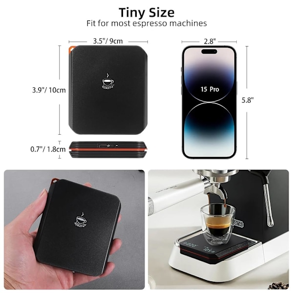 Mini Kaffevåg, med Automatisk Timer, Uppladdningsbar Espressovåg med Timer, 2kg/0.1g Högprecisionsvåg för Kaffebönor, Svart