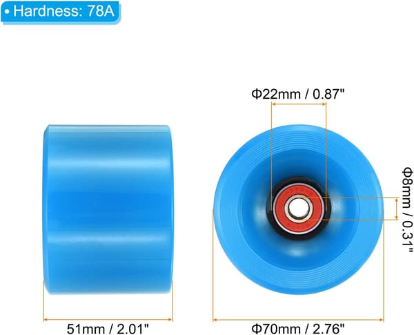 78A Longboard Hjul, med ABEC-9 Lejer, Bløde Cruiser Hjul, til Skateboards, Blå