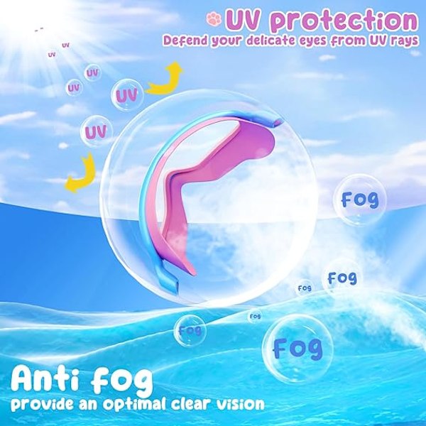 2-pack simglasögon för barn i åldern 3-16 år, Anti-im, Vattentäta, UV-skyddande linser, Kristallklar bred sikt, Rosa/Blå+Gul