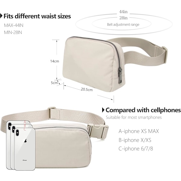 Midjeväska Crossbody Väskor Magväska för Löpning Vandring Resor Träning Justerbar Rem för Kvinnor - beige beige