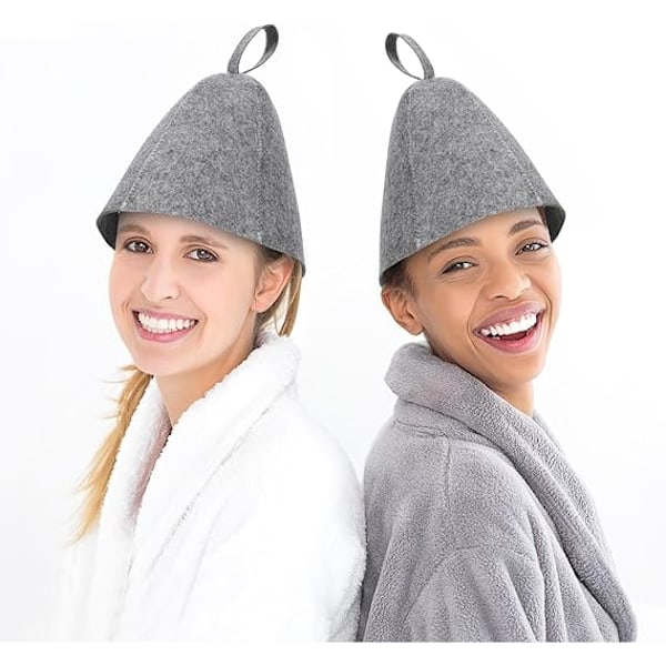 2 st Bastuhatt, Bastumössa i Ullfilt, Rysk Ånghatt, Unisex Bastuhatt för Kvinnor Män Ångbads Bastutillbehör - Grå - 2 st 2pcs