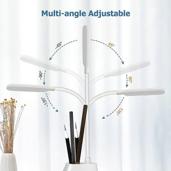 LED Skrivebordslampe, Trådløs Lader, Penneholder, 3 Lysmoduser