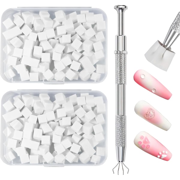 200 st Ombre Färg Nagelsvamp, Nagelsvampar med 1 Metallgrepp Nagellborste Förvaringslåda för Nagelkonst Design Manikyr DIY 200pcs