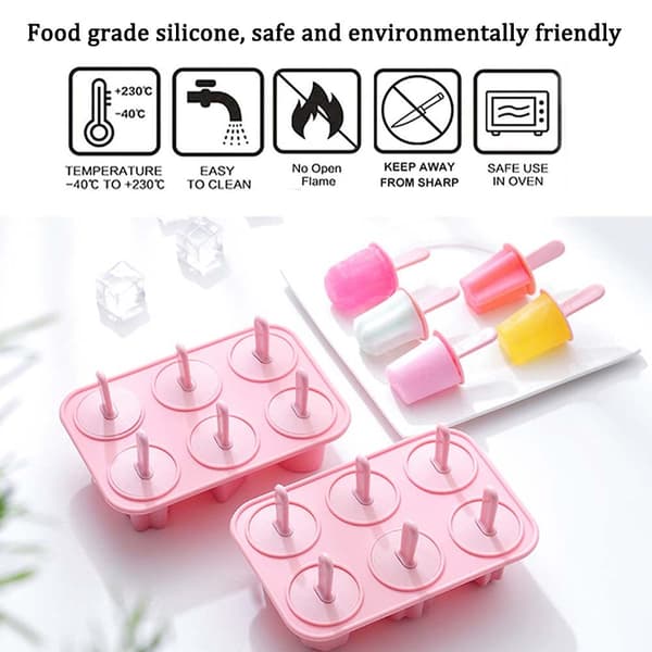 6 Cell Silikone Mini Ispindeforme, Fødevaregodkendt Ispindeform, Genanvendelige Ispindeforme, Baby DIY Mad Ispindemaskine med Pinde (Pink)