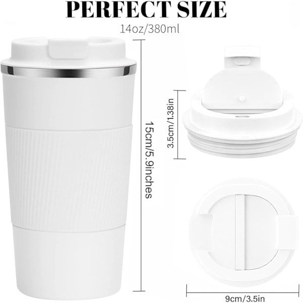 Isolerad Resemugg Spillfri Läcksäker Bärbar Rostfritt Stål för Camping (Vit, 414 ml) White