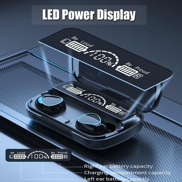 Trådløse ørepropper Bluetooth Innebygd mikrofon LED Digital viser lading