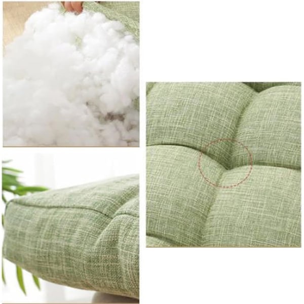 Stolsdynor för matstolar, 53x53x7,6 cm tjocka mjuka halkfria sittdynor linne tvättbara vändbara fyrkantiga (Färg: Grön) Green