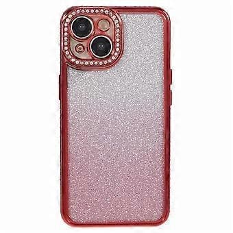 Kompatibelt TPU-deksel til iPhone 15 Plus, skinnende rhinstein, gradient glitter telefon bakdeksel (rød)