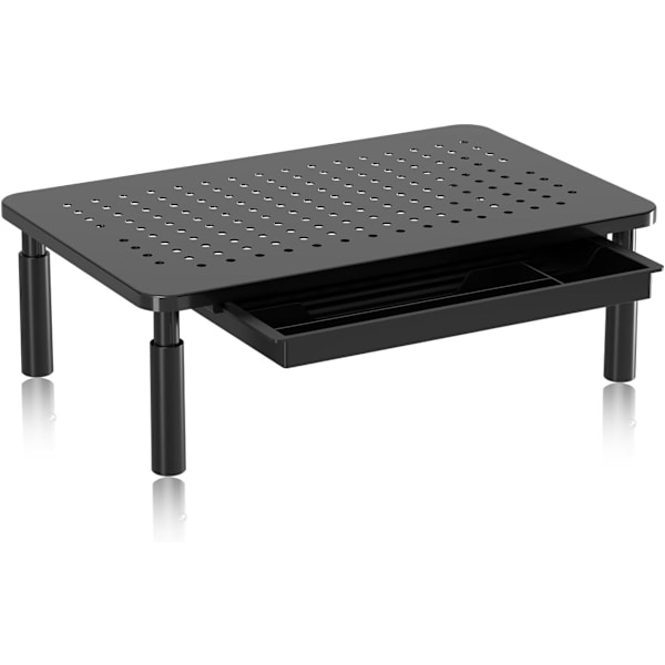 Skärmstativ med låda, höjdjusterbar PC-skärmhöjare för skrivbord med meshplattform för laptop, dator