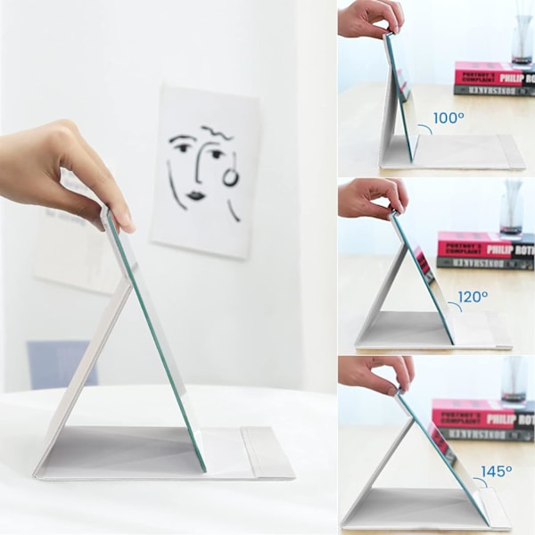 16x12cm Portabel Fällbar Spegel, UHD Kompakt Sminkspegel, Svart PU Läder Resespegel, Skrivbords Fällbar Spegel, Vit White 17*12cm