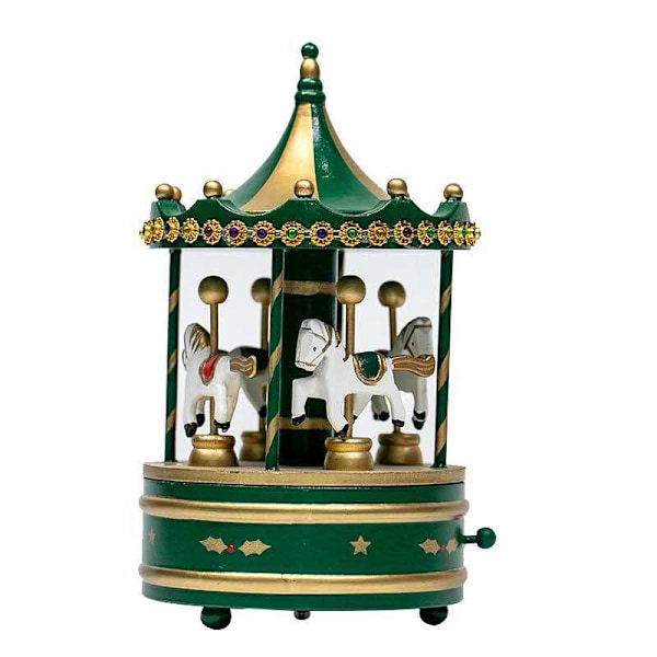 Träkarusell Cottage Garden Merry-Go-Round Musik Julfigur, Grön green