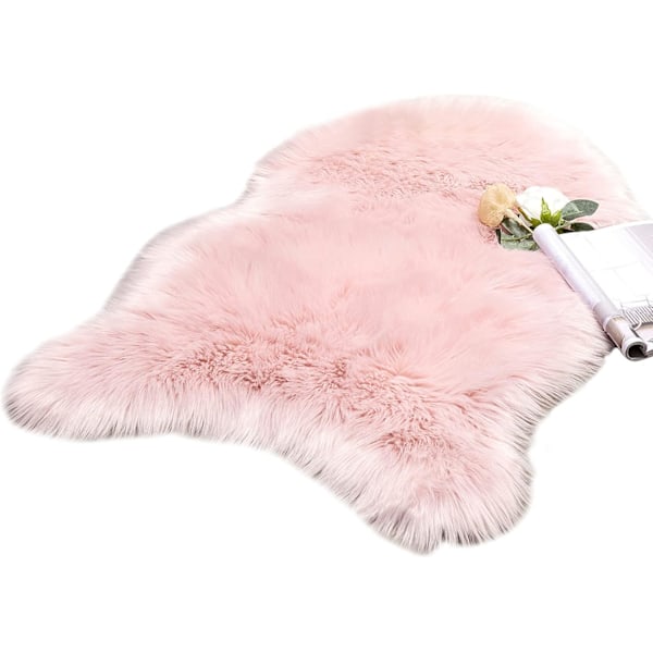 Fuskpäls Mattor, Fårskinnsmatta, Mjuk Luddig Matta för Sovrum Soffa Golv, 60 x 90 cm, Oregelbunden Form, Rosa Light pink