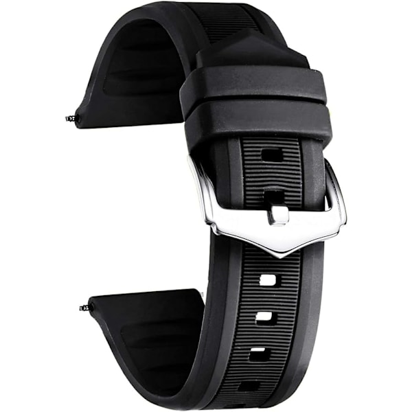 Silikon Klockarmband 12mm-28mm Ersättningsarmband i Gummi Vattentäta Sportarmband för Dam Herr. 22mm svart black