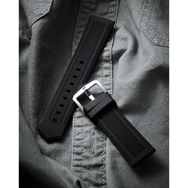 Silikon Klockarmband 12mm-28mm Ersättningsarmband i Gummi Vattentäta Sportarmband för Dam Herr. 22mm svart black
