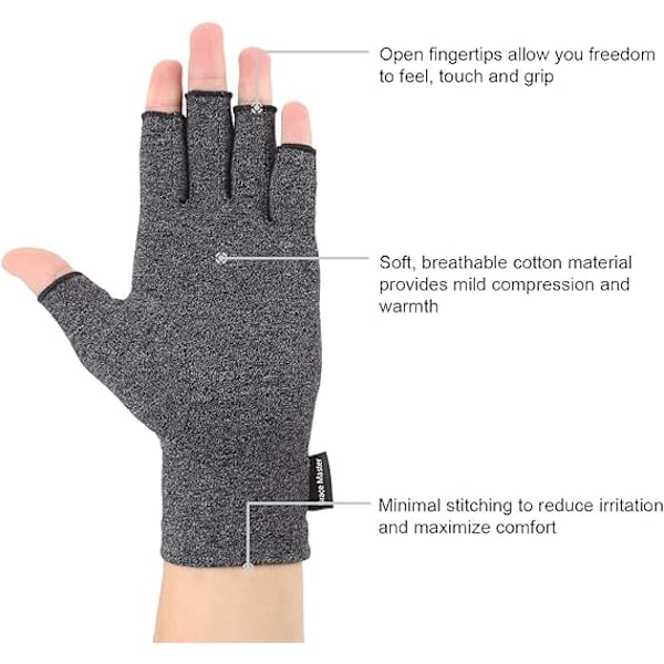 2 Par Kompressionshandskar Stöd, Fingerled, Lindra Smärta från Reumatoid Artrit, Osteoartrit, RSI, Karpaltunnelsyndrom (Grå, M) grey M