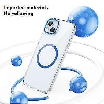 Kompatibelt deksel til iPhone 14, kompatibelt med MagSafe, hardt PC-telefondeksel, klar bakside (blå)