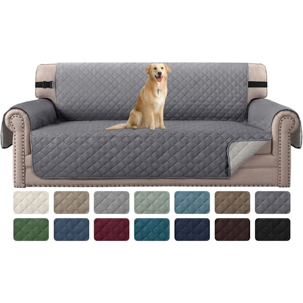 Vendbart sofatrekk for 3-seters sofa, vannavstøtende sofatrekk med elastisk stropp (Sofa, grå/beige) Three-seater