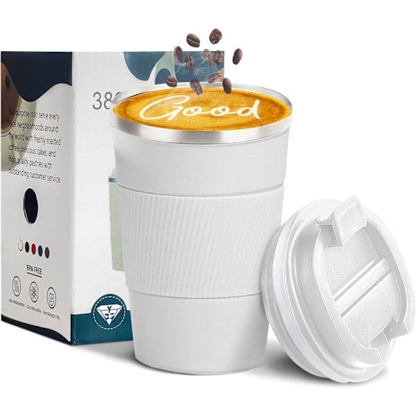 Isolerad Resemugg Spillfri Läcksäker Bärbar Rostfritt Stål för Camping (Vit, 414 ml) White