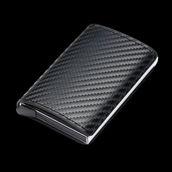 Kulfiber Pop-up Kortholder med RFID Beskyttelse PU Sort sort black