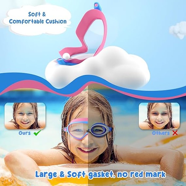 2-pack simglasögon för barn i åldern 3-16 år, Anti-im, Vattentäta, UV-skyddande linser, Kristallklar bred sikt, Rosa/Blå+Gul