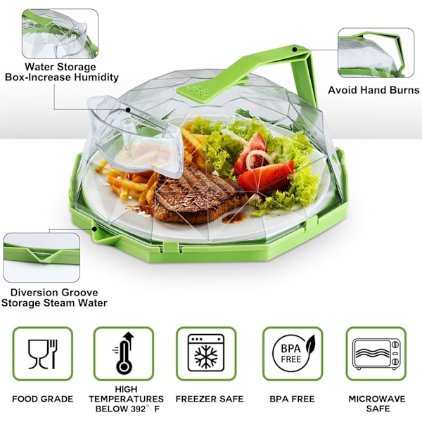Mikrovågsugnsskydd för mat, 25 cm genomskinligt mikrovågsugnsskydd med vattenångare, BPA-fritt (GRÖN) green