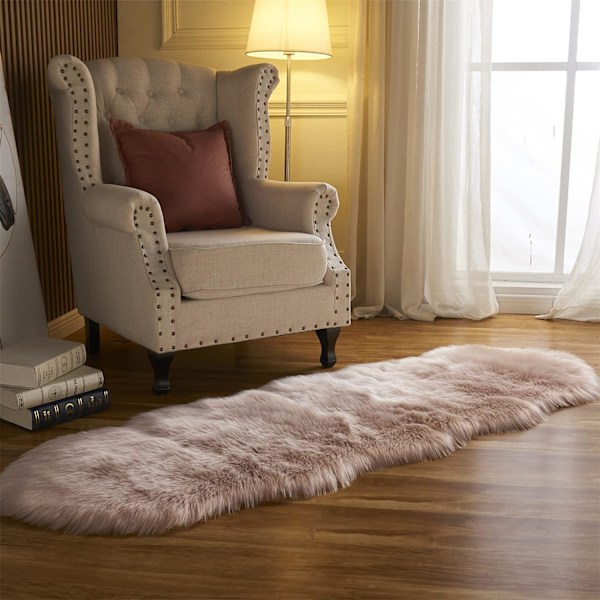 Fuskpälsfårskinnsmatta, Heminredningsmatta för sovrum, Fluffig liten pälsmatta, Luddig ryamatta för vardagsrum, 0,6 x 1,8 meter, Rosa pink