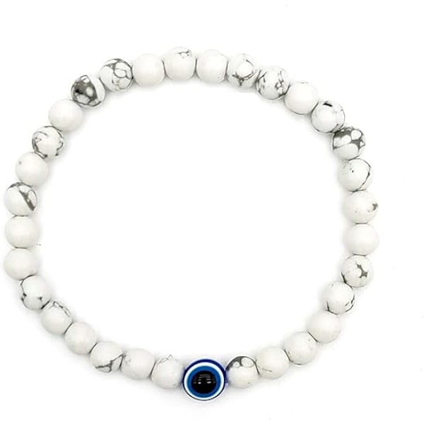 Onda ögat armband naturlig stretch justerbar 6mm pärlarmband för män-A01 Vit Turkos White Turquoise