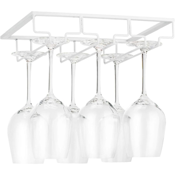 Vinglasställ - Vinglashållare för under skåp, förvaring av glas, hängare i metall, organizer, 3 rader, 1-pack, vit White