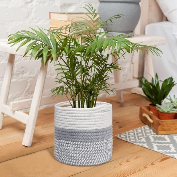 20 x 20 cm vävd bomullsblomkruka, korgstil med foder för inomhusväxter och heminredning (vitgrå)