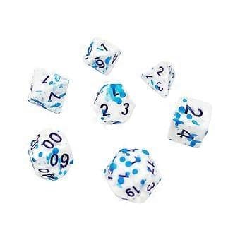 7 farveskiftende terninger D4 D6 D8 D10 D12 D20 akryl rollespil fest (blå prik)