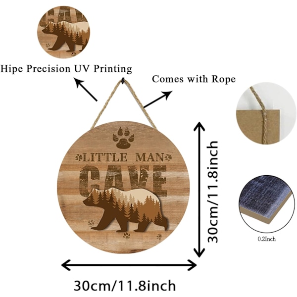 Liten Man Cave-skylt i trä för babyrumsinredning, rustik bondgårdsbjörn väggkonstdekor hängande dekor för barnrum (B) B