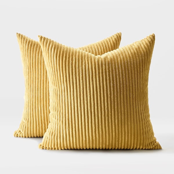 Kuddfodral 40 x 40 Citrongul i Andningsbar Manchester Mjukt Överdrag för Dekorativ Kudde Soffa Vardagsrum Sovrum Vuxensäng Set om 2 Lemon Yellow